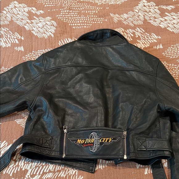 Vintage Avirex Black Leather Jacket with motor city speedway Emblem - Picture 4 of 5